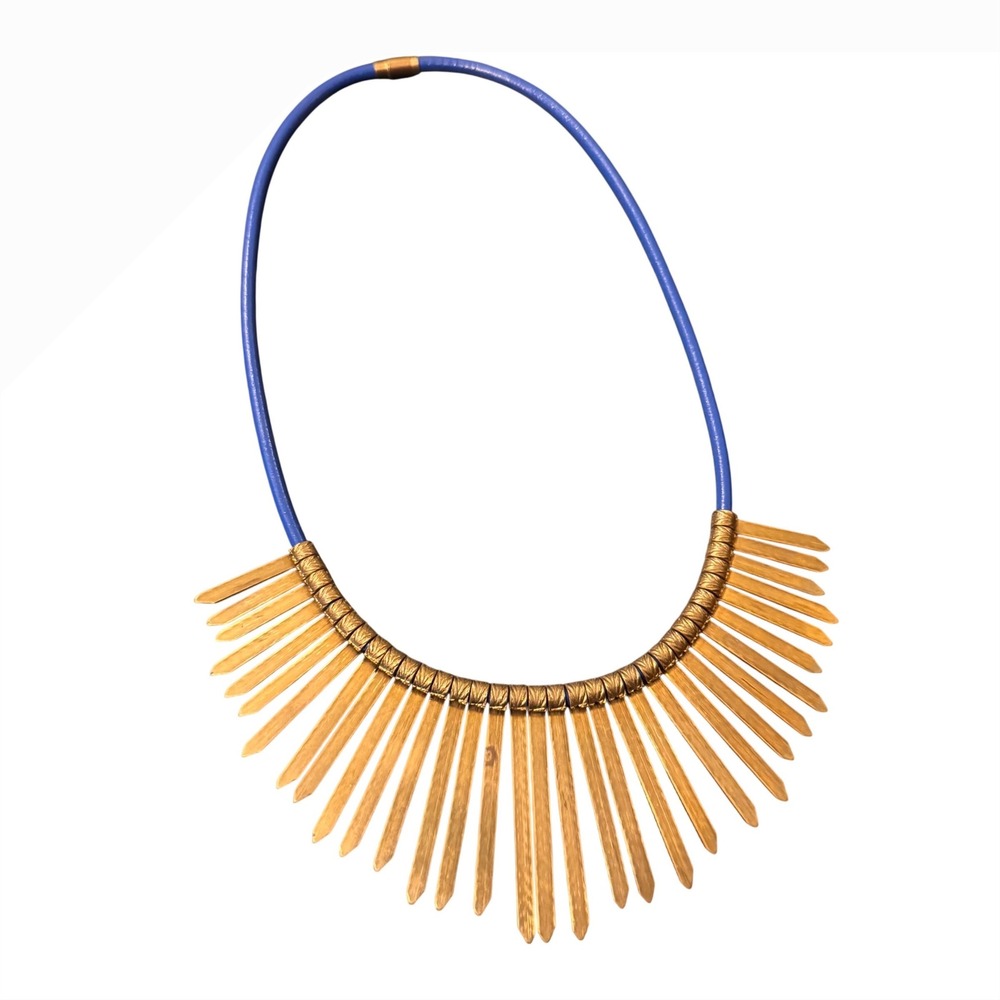 Blue Gold Spiked‎ Sunburst Statement Collar Necklace Magnetic Clasp Tribal Boho